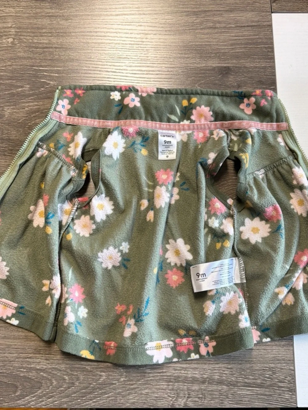 Carter's Olive Green Floral Fleece Vest with Pink Accents